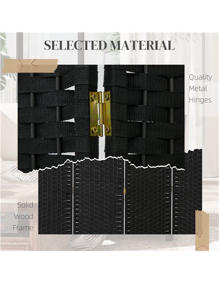 HOMCOM 6 Panel Folding Room Divider, Freestanding Privacy Screen for Living Room, Bedroom and Office, 240 x 170cm, Black - pic 204701 | FastDaddyshop