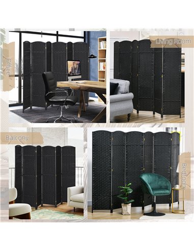 HOMCOM 6 Panel Folding Room Divider, Freestanding Privacy Screen for Living Room, Bedroom and Office, 240 x 170cm, Black