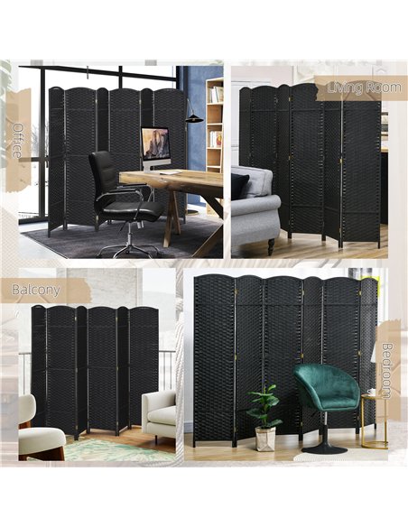 HOMCOM 6 Panel Folding Room Divider, Freestanding Privacy Screen for Living Room, Bedroom and Office, 240 x 170cm, Black - pic 204702 | FastDaddyshop