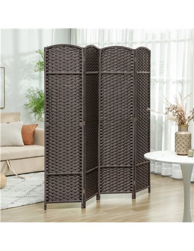 HOMCOM 4 Panel Folding Room Divider, Freestanding Privacy Screen for Living Room, Bedroom and Office, 160 x 170cm, Brown