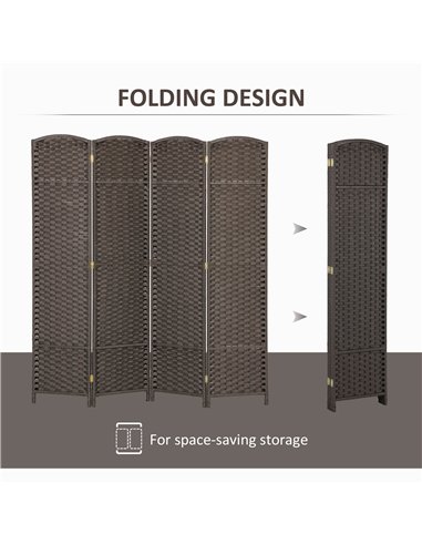 HOMCOM 4 Panel Folding Room Divider, Freestanding Privacy Screen for Living Room, Bedroom and Office, 160 x 170cm, Brown