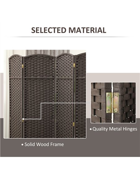HOMCOM 4 Panel Folding Room Divider, Freestanding Privacy Screen for Living Room, Bedroom and Office, 160 x 170cm, Brown - pic 204710 | FastDaddyshop
