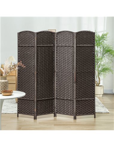 HOMCOM 4 Panel Folding Room Divider, Freestanding Privacy Screen for Living Room, Bedroom and Office, 160 x 170cm, Brown
