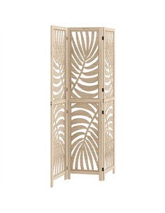 HOMCOM 3 Panel Room Divider, Detachable Folding Privacy Screens with Palm Leaf Design for Home Office, Natural Wood Finish