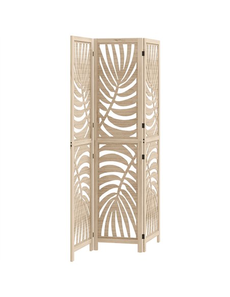 HOMCOM 3 Panel Room Divider, Detachable Folding Privacy Screens with Palm Leaf Design for Home Office, Natural Wood Finish - pic 204714 | FastDaddyshop