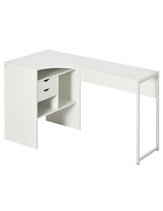 HOMCOM L-Shaped Corner Computer Desk with Storage Shelf, Drawer, White