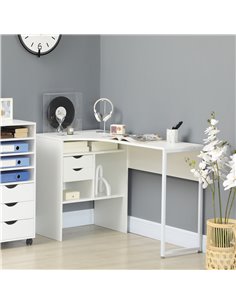 HOMCOM L-Shaped Corner Computer Desk with Storage Shelf, Drawer, White 2