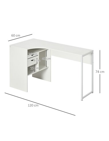 HOMCOM L-Shaped Corner Computer Desk with Storage Shelf, Drawer, White
