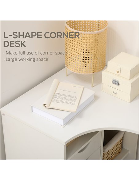 HOMCOM L-Shaped Corner Computer Desk with Storage Shelf, Drawer, White - pic 20478 | FastDaddyshop