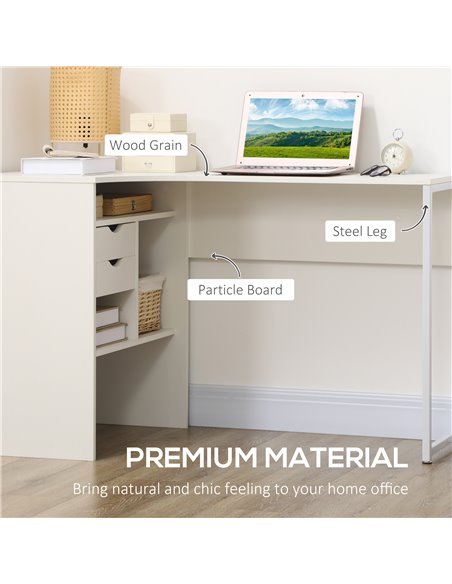 HOMCOM L-Shaped Corner Computer Desk with Storage Shelf, Drawer, White - pic 20479 | FastDaddyshop