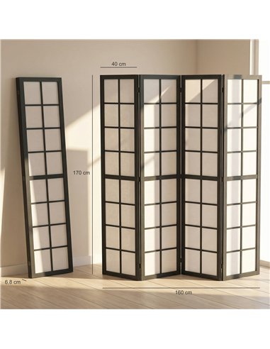 HOMCOM 4 Panel Folding Room Divider, Freestanding Room Separator, Indoor Privacy Screen for Living Room, Bedroom, Black