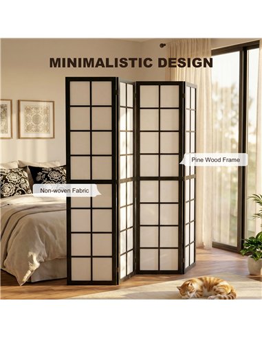 HOMCOM 4 Panel Folding Room Divider, Freestanding Room Separator, Indoor Privacy Screen for Living Room, Bedroom, Black