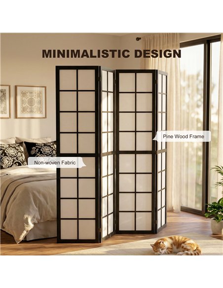 HOMCOM 4 Panel Folding Room Divider, Freestanding Room Separator, Indoor Privacy Screen for Living Room, Bedroom, Black - pic 204816 | FastDaddyshop
