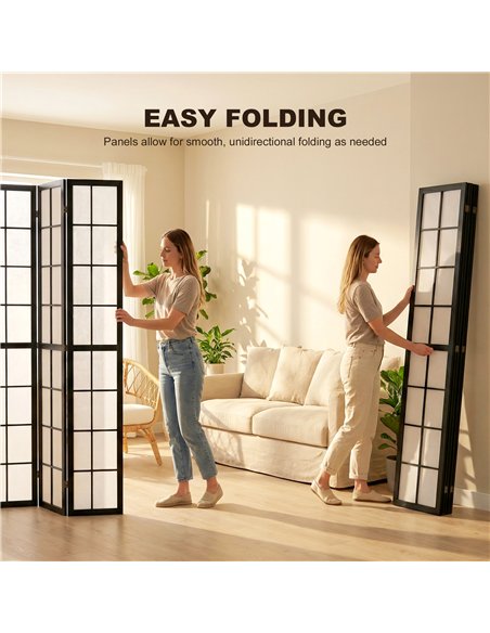 HOMCOM 4 Panel Folding Room Divider, Freestanding Room Separator, Indoor Privacy Screen for Living Room, Bedroom, Black - pic 204817 | FastDaddyshop