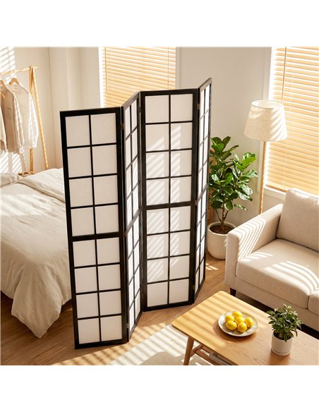 HOMCOM 4 Panel Folding Room Divider, Freestanding Room Separator, Indoor Privacy Screen for Living Room, Bedroom, Black - pic 204819 | FastDaddyshop