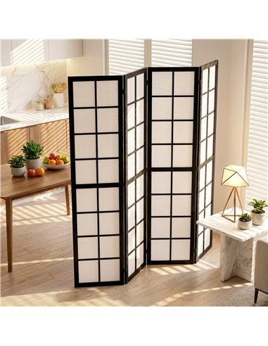 HOMCOM 4 Panel Folding Room Divider, Freestanding Room Separator, Indoor Privacy Screen for Living Room, Bedroom, Black