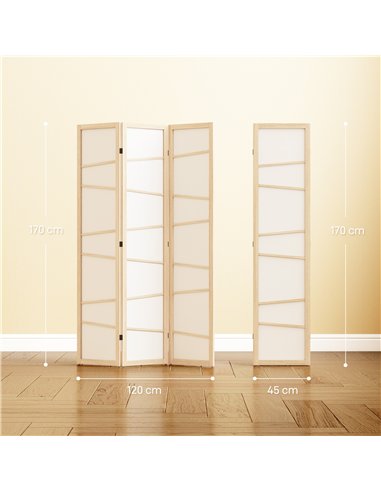 HOMCOM Wooden Folding Privacy Screen, 3 Panel Room Divider for Bedroom, Natural Wood Finish
