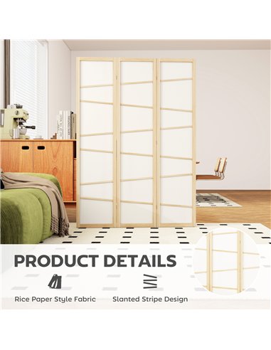 HOMCOM Wooden Folding Privacy Screen, 3 Panel Room Divider for Bedroom, Natural Wood Finish