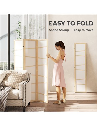 HOMCOM Wooden Folding Privacy Screen, 3 Panel Room Divider for Bedroom, Natural Wood Finish