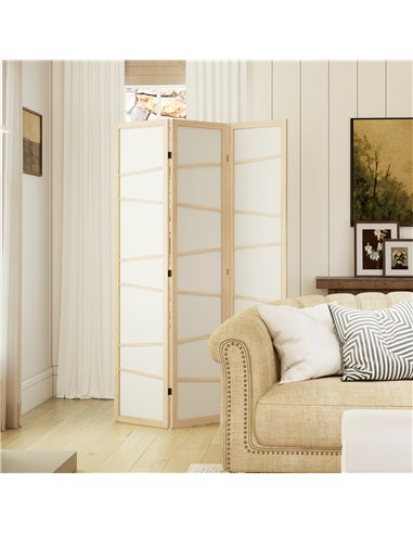 HOMCOM Wooden Folding Privacy Screen, 3 Panel Room Divider for Bedroom, Natural Wood Finish