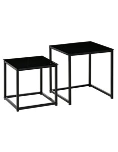HOMCOM Nest of 2 Side Tables with Tempered Glass Desktop, Black