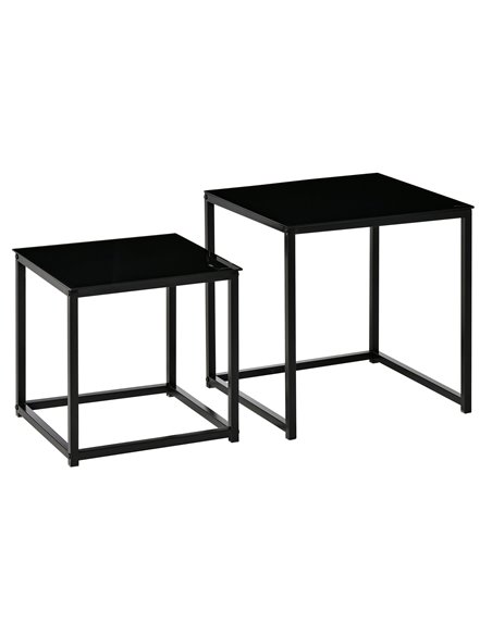 HOMCOM Nest of 2 Side Tables with Tempered Glass Desktop, Black - pic 20483 | FastDaddyshop