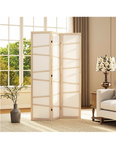 HOMCOM Wooden Folding Privacy Screen, 3 Panel Room Divider for Bedroom, Natural Wood Finish