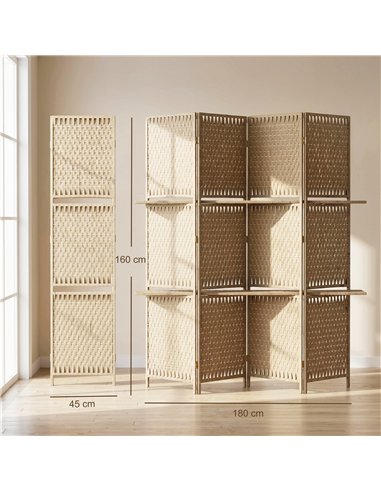 HOMCOM Wave Fibre Freestanding Folding Privacy Screen Panels, Room Divider, Natural Wood Finish