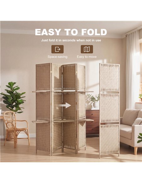 HOMCOM Wave Fibre Freestanding Folding Privacy Screen Panels, Room Divider, Natural Wood Finish - pic 204834 | FastDaddyshop