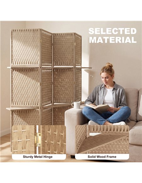 HOMCOM Wave Fibre Freestanding Folding Privacy Screen Panels, Room Divider, Natural Wood Finish - pic 204835 | FastDaddyshop