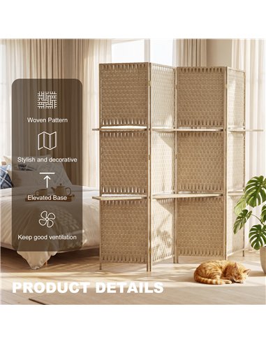 HOMCOM Wave Fibre Freestanding Folding Privacy Screen Panels, Room Divider, Natural Wood Finish