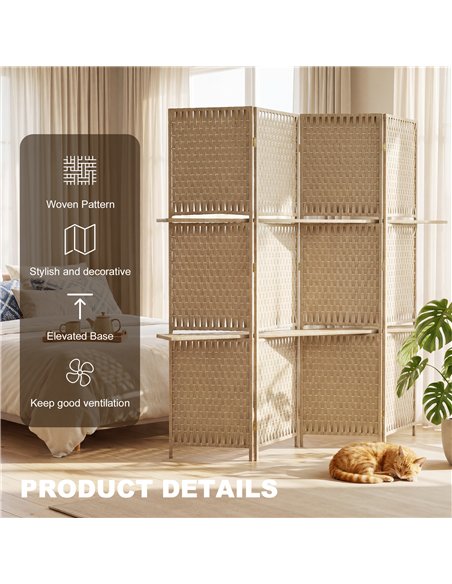 HOMCOM Wave Fibre Freestanding Folding Privacy Screen Panels, Room Divider, Natural Wood Finish - pic 204836 | FastDaddyshop