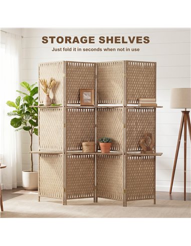 HOMCOM Wave Fibre Freestanding Folding Privacy Screen Panels, Room Divider, Natural Wood Finish