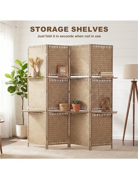 HOMCOM Wave Fibre Freestanding Folding Privacy Screen Panels, Room Divider, Natural Wood Finish - pic 204837 | FastDaddyshop