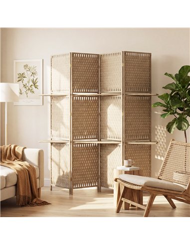 HOMCOM Wave Fibre Freestanding Folding Privacy Screen Panels, Room Divider, Natural Wood Finish