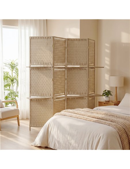 HOMCOM Wave Fibre Freestanding Folding Privacy Screen Panels, Room Divider, Natural Wood Finish - pic 204839 | FastDaddyshop
