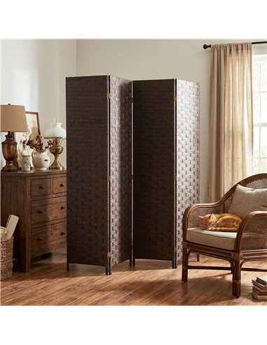 HOMCOM Wave Fibre Freestanding Folding Privacy Screen Panels, Room Divider, Dark Brown