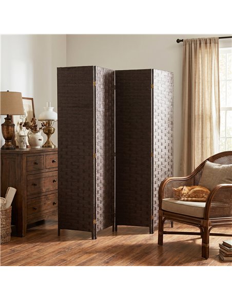 HOMCOM Wave Fibre Freestanding Folding Privacy Screen Panels, Room Divider, Dark Brown - pic 204841 | FastDaddyshop