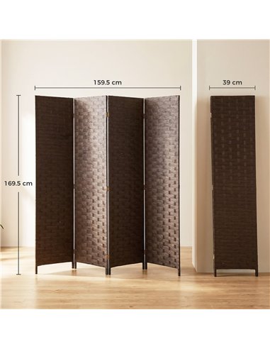 HOMCOM Wave Fibre Freestanding Folding Privacy Screen Panels, Room Divider, Dark Brown