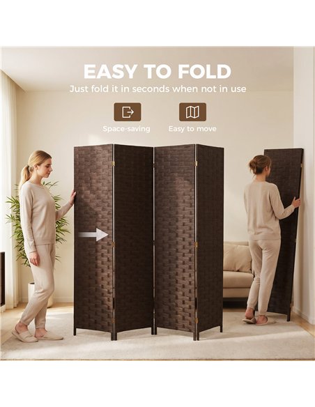 HOMCOM Wave Fibre Freestanding Folding Privacy Screen Panels, Room Divider, Dark Brown - pic 204843 | FastDaddyshop