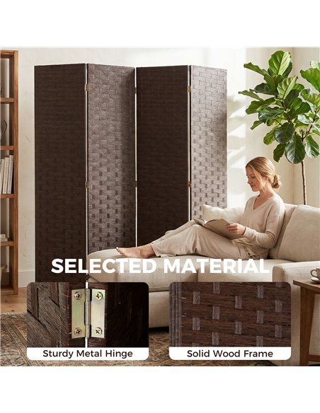 HOMCOM Wave Fibre Freestanding Folding Privacy Screen Panels, Room Divider, Dark Brown - pic 204844 | FastDaddyshop