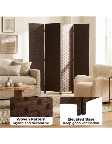 HOMCOM Wave Fibre Freestanding Folding Privacy Screen Panels, Room Divider, Dark Brown