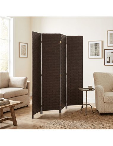 HOMCOM Wave Fibre Freestanding Folding Privacy Screen Panels, Room Divider, Dark Brown