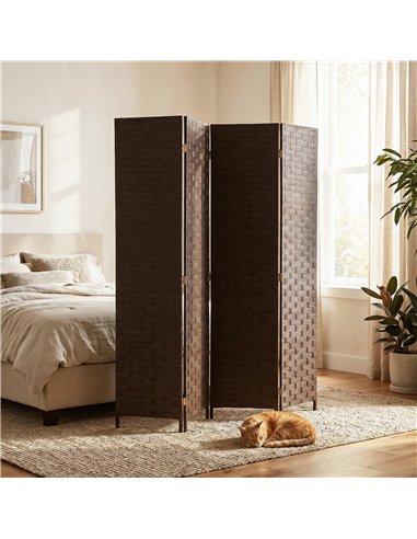 HOMCOM Wave Fibre Freestanding Folding Privacy Screen Panels, Room Divider, Dark Brown