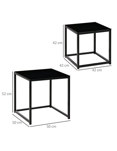 HOMCOM Nest of 2 Side Tables with Tempered Glass Desktop, Black