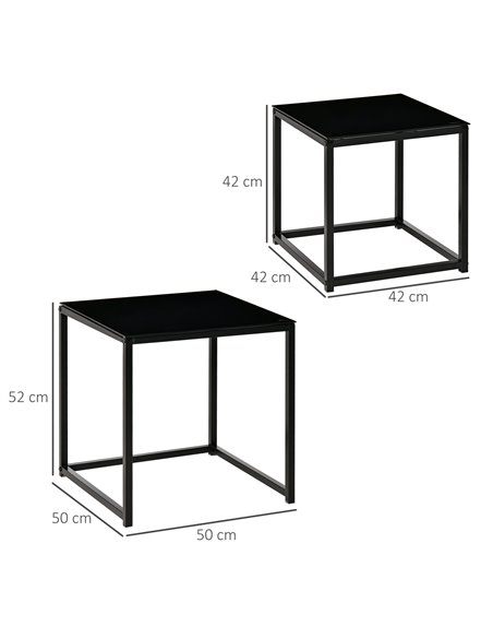 HOMCOM Nest of 2 Side Tables with Tempered Glass Desktop, Black - pic 20485 | FastDaddyshop