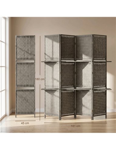 HOMCOM Wave Fibre Freestanding Folding Privacy Screen Panels, Room Divider, Grey