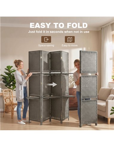 HOMCOM Wave Fibre Freestanding Folding Privacy Screen Panels, Room Divider, Grey