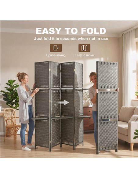 HOMCOM Wave Fibre Freestanding Folding Privacy Screen Panels, Room Divider, Grey - pic 204852 | FastDaddyshop