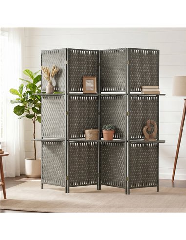 HOMCOM Wave Fibre Freestanding Folding Privacy Screen Panels, Room Divider, Grey